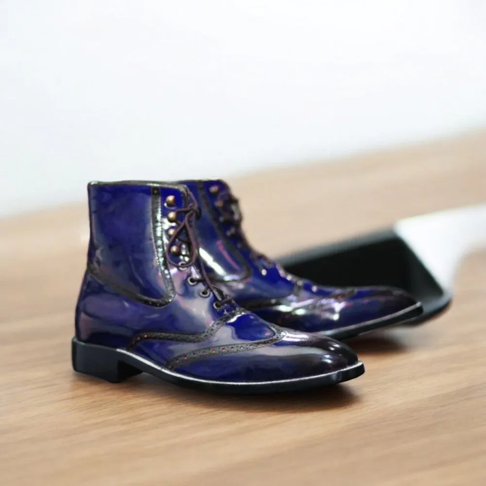 Burgundy Patent Leather Boot –Stylish Handmade Footwear