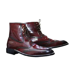Burgundy Patent Leather Boot –Stylish Handmade Footwear
