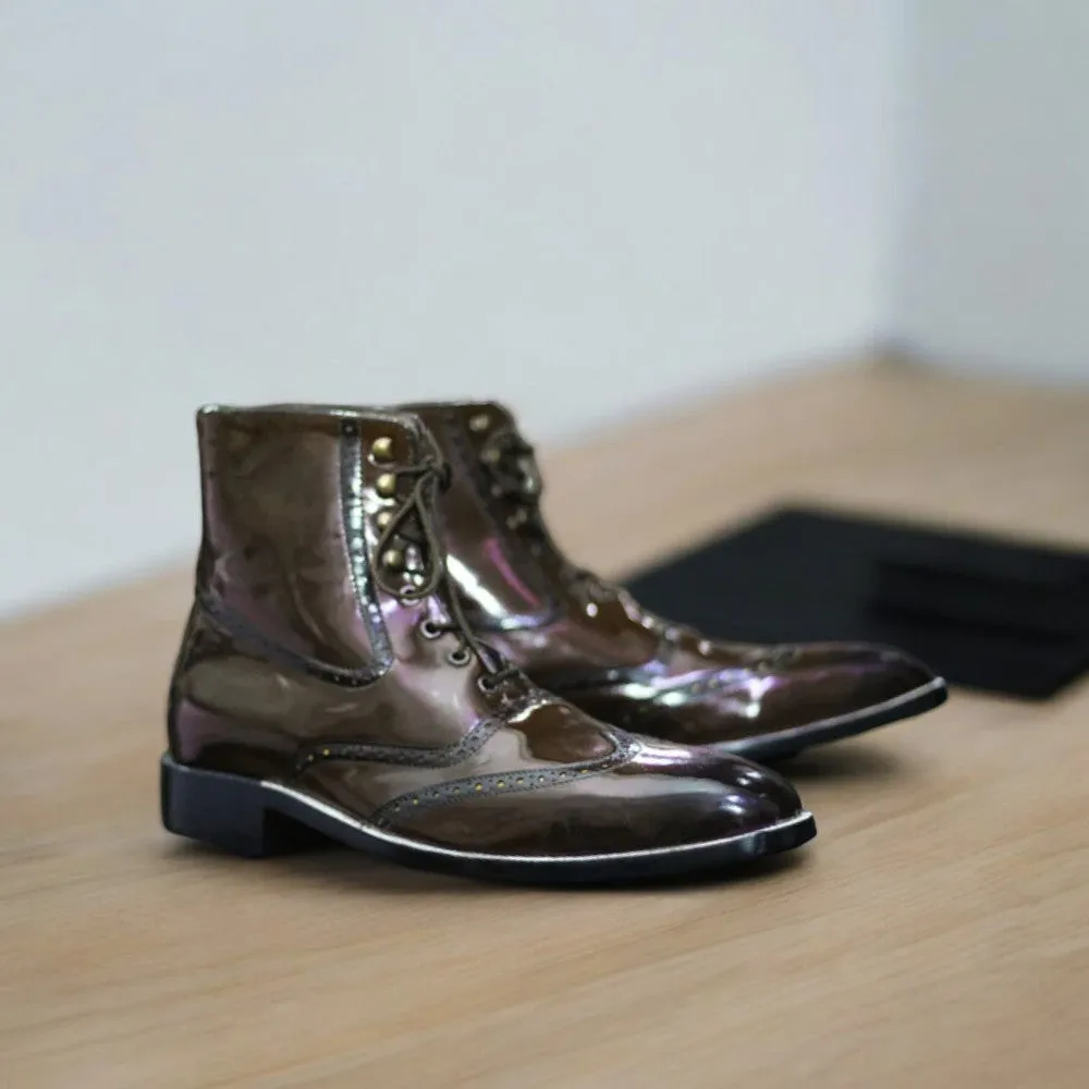 Burgundy Patent Leather Boot –Stylish Handmade Footwear