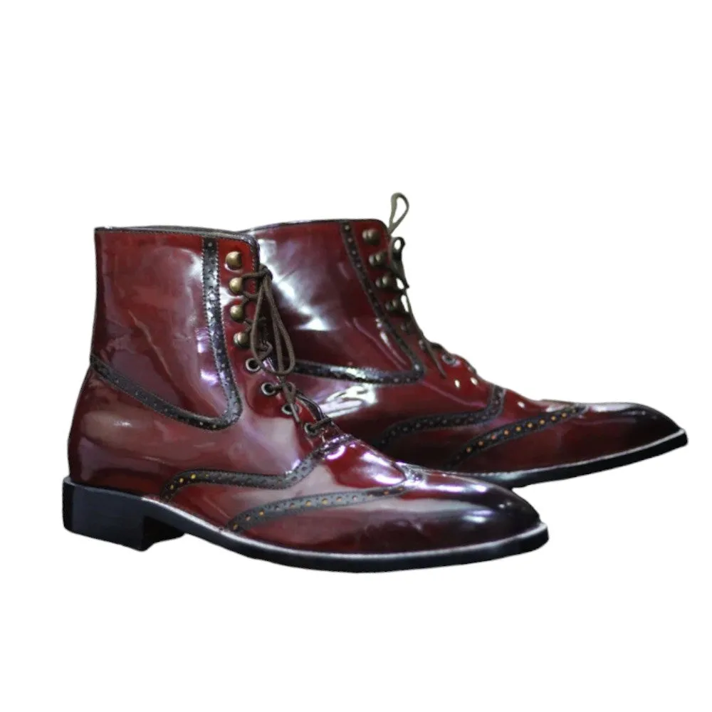 Burgundy Patent Leather Boot –Stylish Handmade Footwear