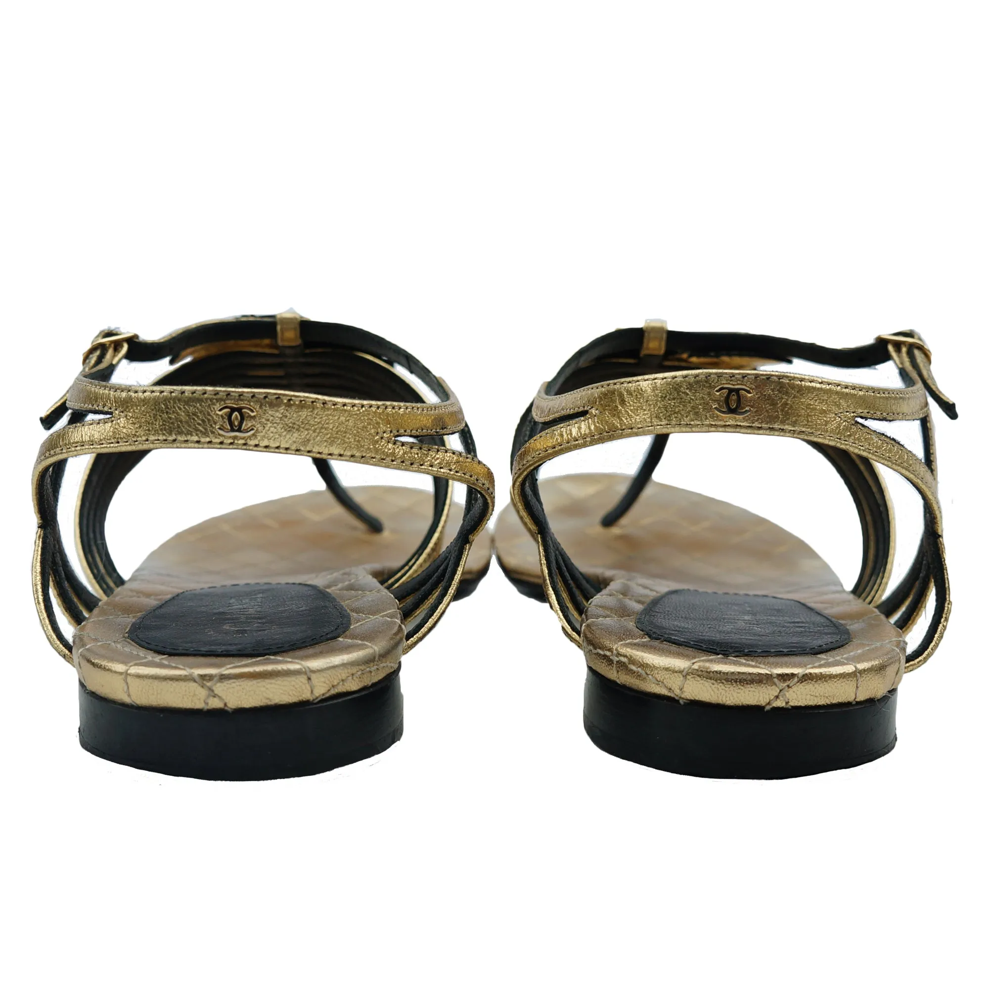 CHANEL 2016 CAMELLIA CC THONG LEATHER SANDALS