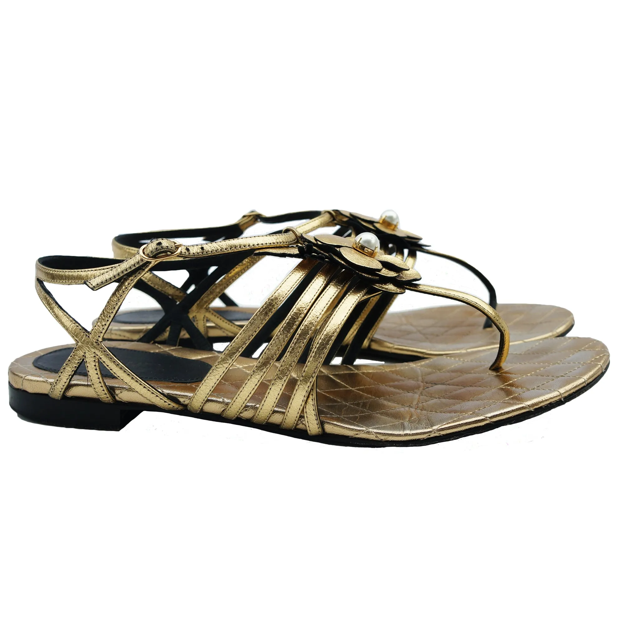 CHANEL 2016 CAMELLIA CC THONG LEATHER SANDALS