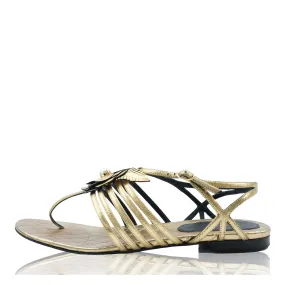 CHANEL 2016 CAMELLIA CC THONG LEATHER SANDALS