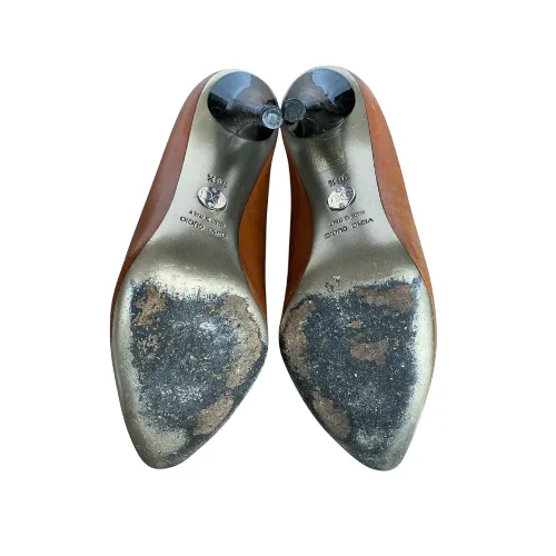 DOLCE & GABBANA Camel Brown Leather Black Patent Trim Pumps, Size 36.5