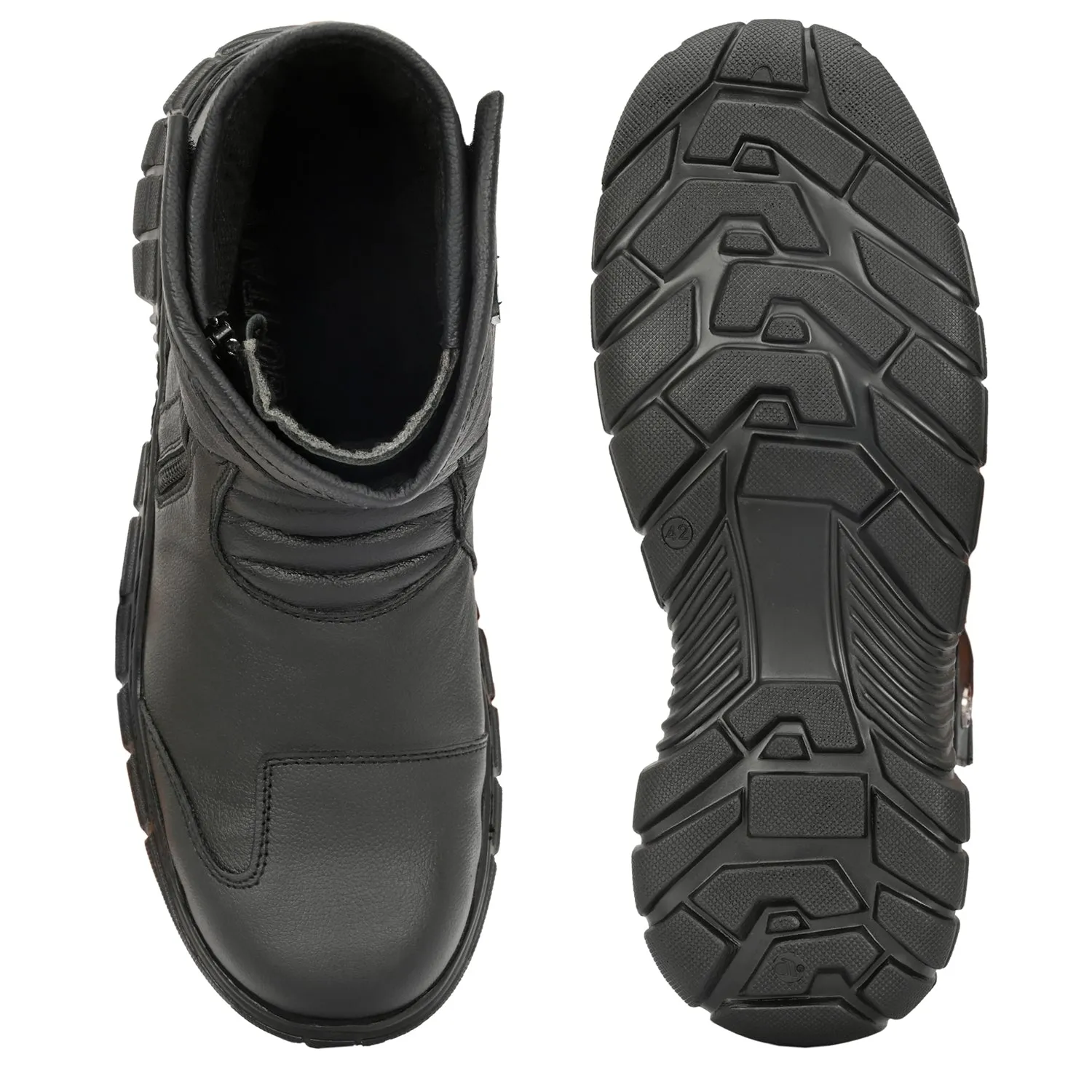 Eego Italy Rider-1, Water Resistant Biker boot/Motorcycle riding boot, real leather upper & anti slip sole with steel toe protection, padded in socks, 3M Reflectors,lace free and walkable with shin and ankle protection