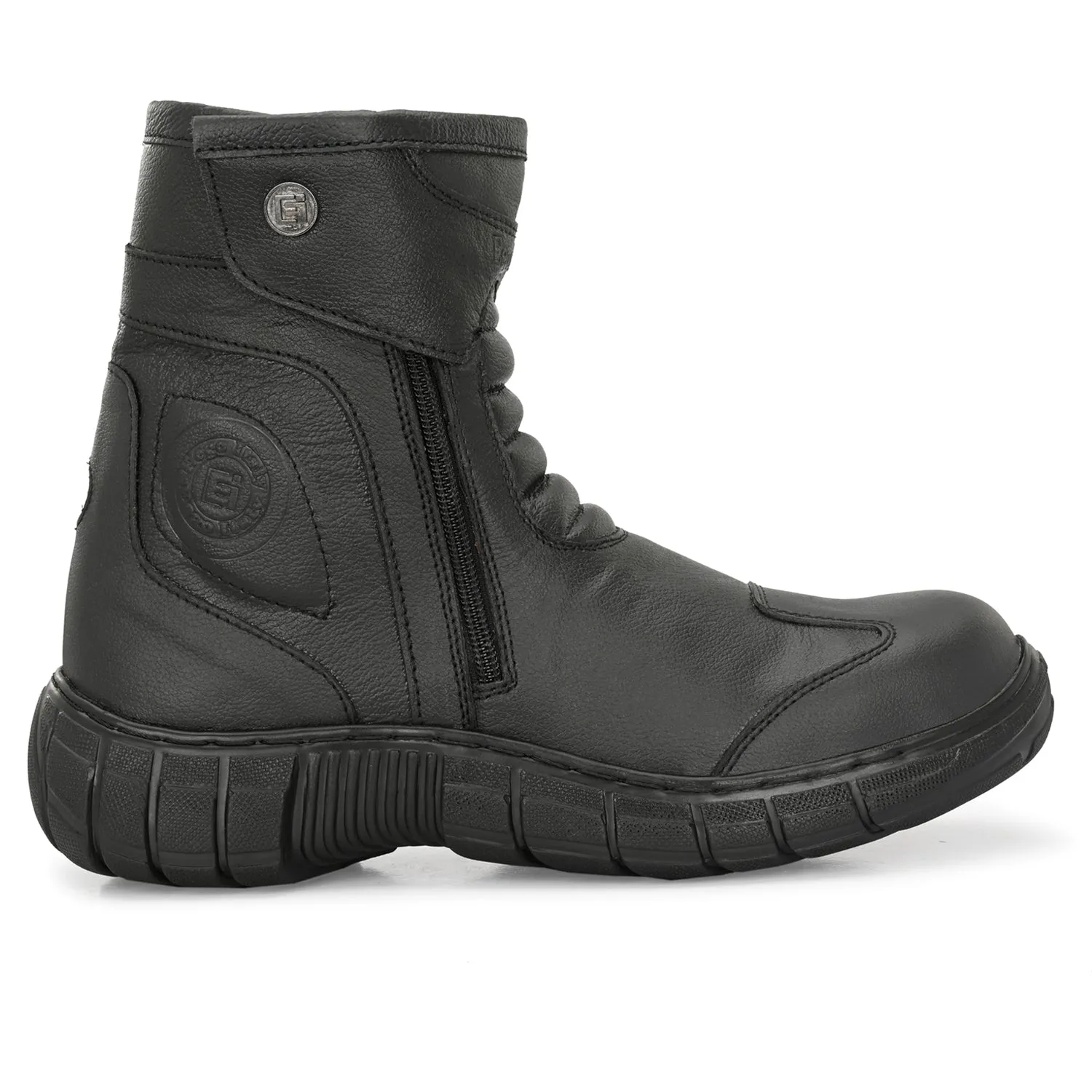 Eego Italy Rider-1, Water Resistant Biker boot/Motorcycle riding boot, real leather upper & anti slip sole with steel toe protection, padded in socks, 3M Reflectors,lace free and walkable with shin and ankle protection