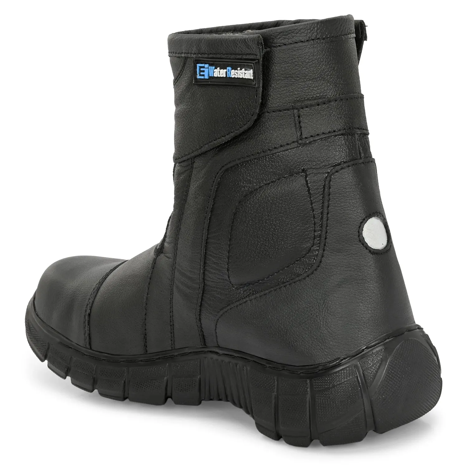Eego Italy Rider-1, Water Resistant Biker boot/Motorcycle riding boot, real leather upper & anti slip sole with steel toe protection, padded in socks, 3M Reflectors,lace free and walkable with shin and ankle protection