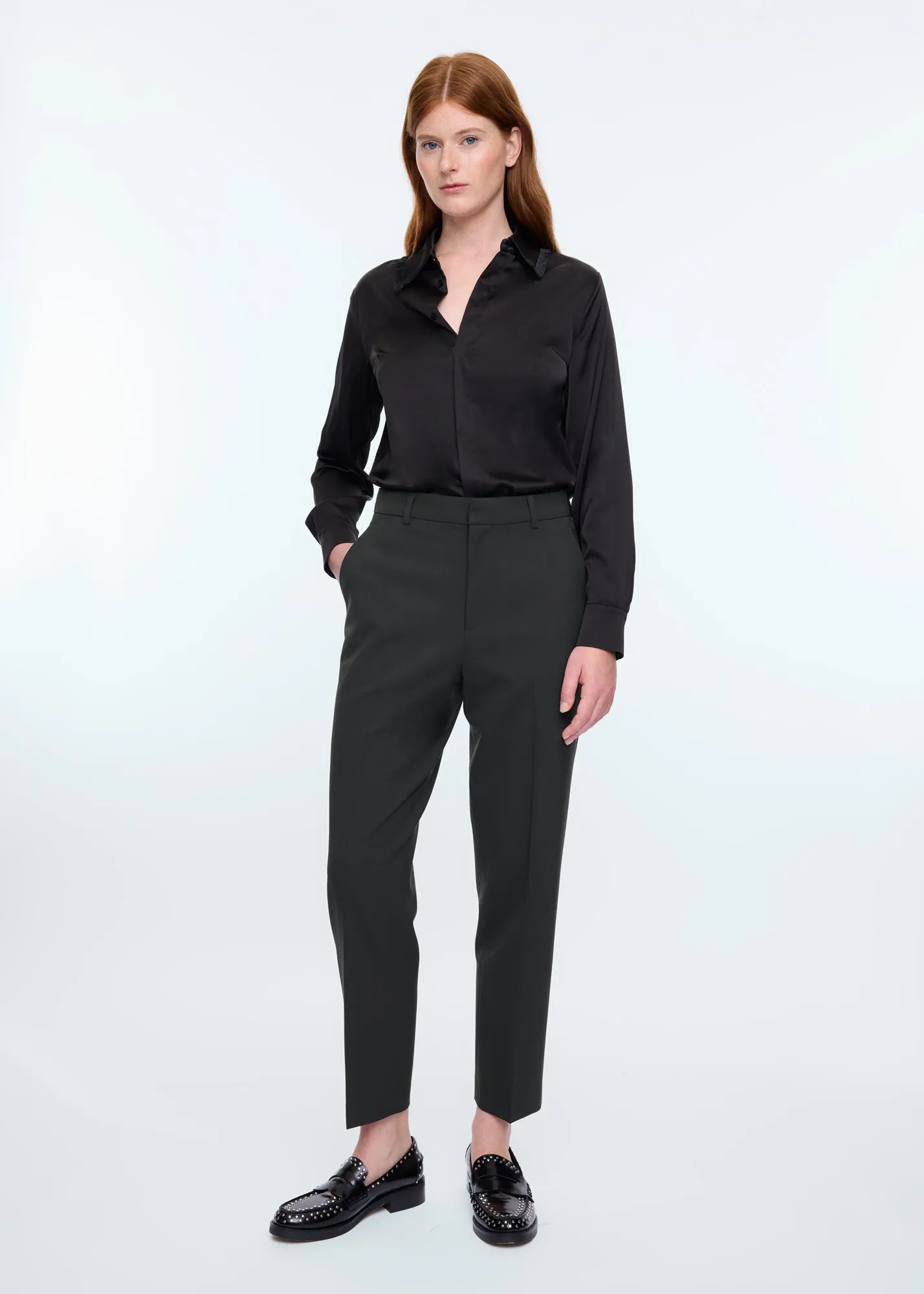 Fringe collar satin blouse