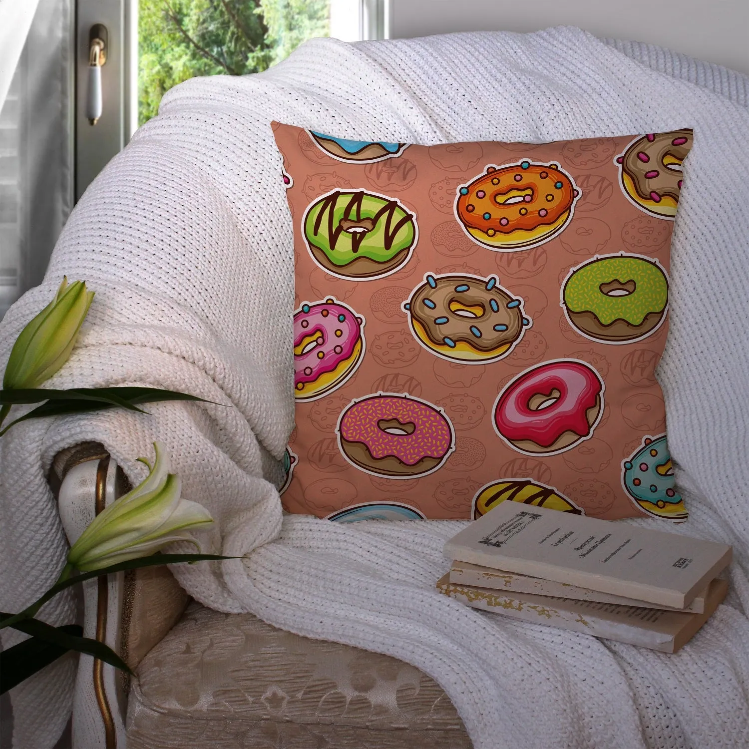 Gift Pack for Her Donut Slippers and Pillow Case Pack Home Decor Graphic Pillow Cases Cushion Cover