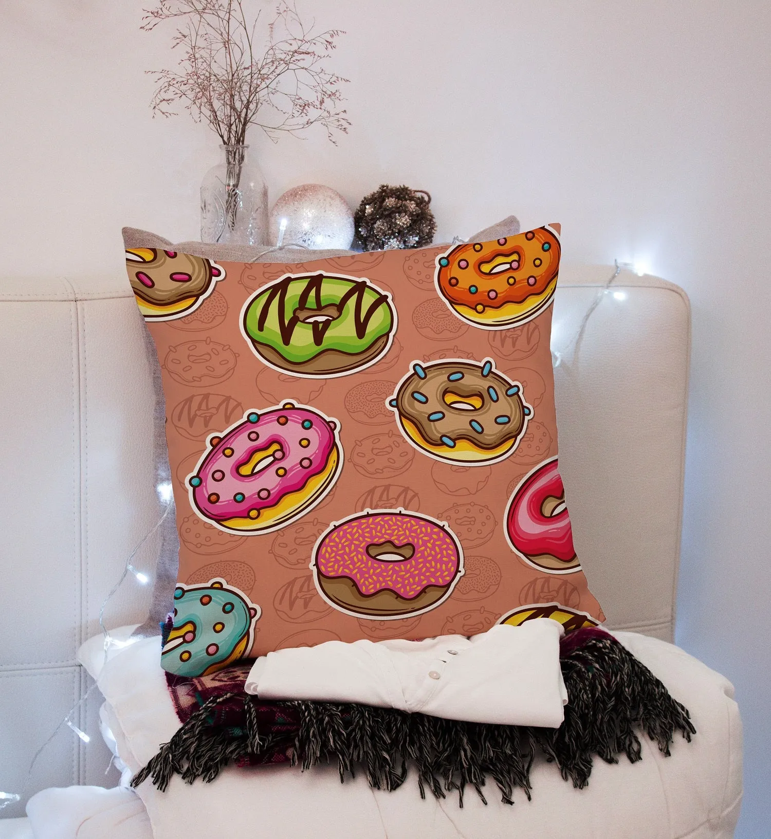 Gift Pack for Her Donut Slippers and Pillow Case Pack Home Decor Graphic Pillow Cases Cushion Cover