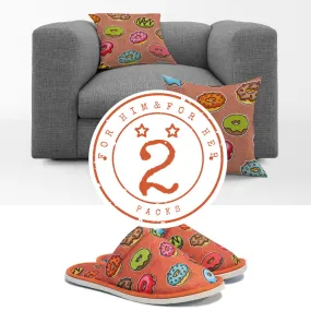 Gift Pack for Her Donut Slippers and Pillow Case Pack Home Decor Graphic Pillow Cases Cushion Cover