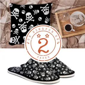 Gift Pack for Him Danger Skull Slippers and Pillow Case Pack Home Decor Pillow Cases Cushion Cover