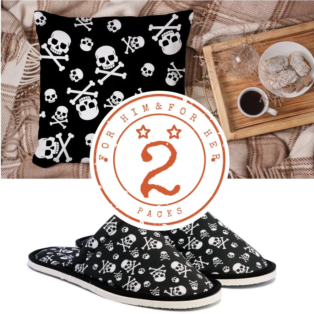 Gift Pack for Him Danger Skull Slippers and Pillow Case Pack Home Decor Pillow Cases Cushion Cover