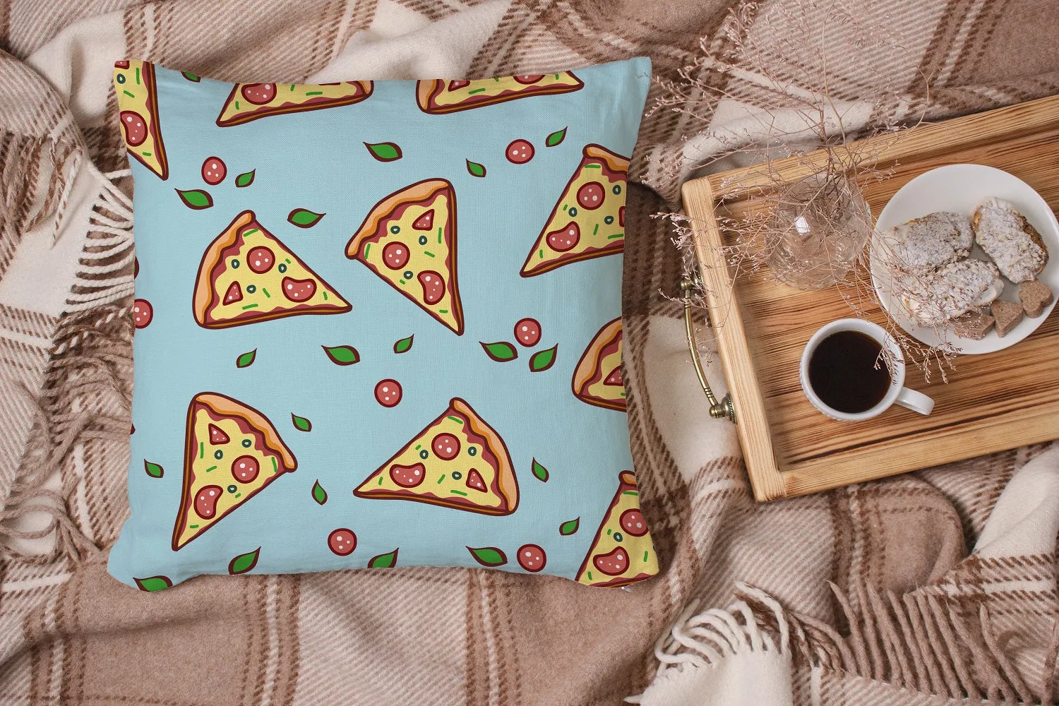 Gift Pack for Him Pizza Slippers and Pillow Case Pack Home Decor Graphic Pillow Cases Cushion Cover
