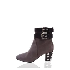 GIUSEPPE ZANOTTI STUD-EMBELLISHED TAUPE SUEDE BOOTIES
