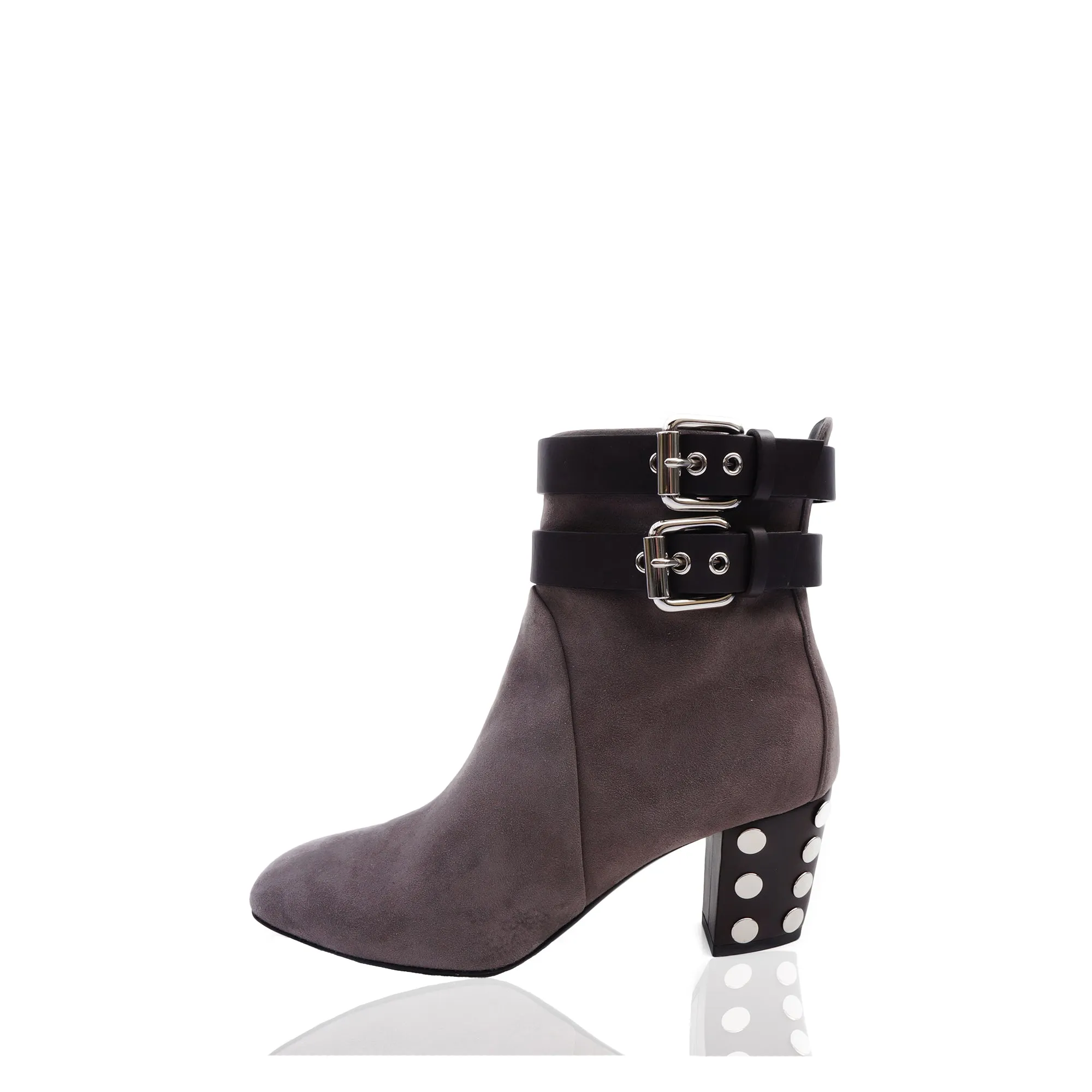 GIUSEPPE ZANOTTI STUD-EMBELLISHED TAUPE SUEDE BOOTIES