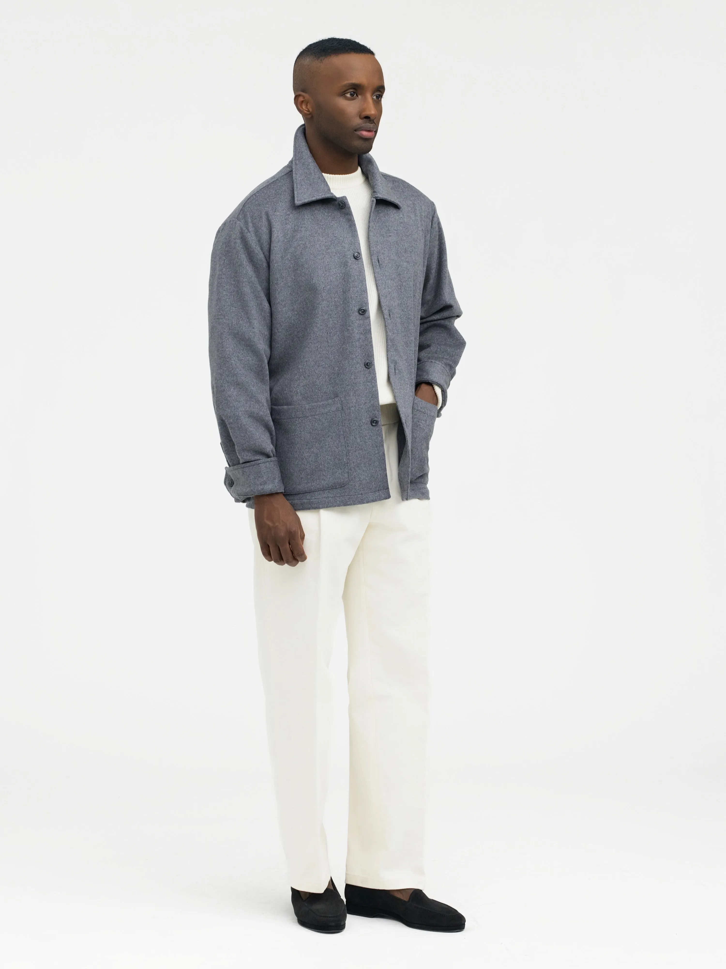 Grey Cashmere Wool Shirt Jacket