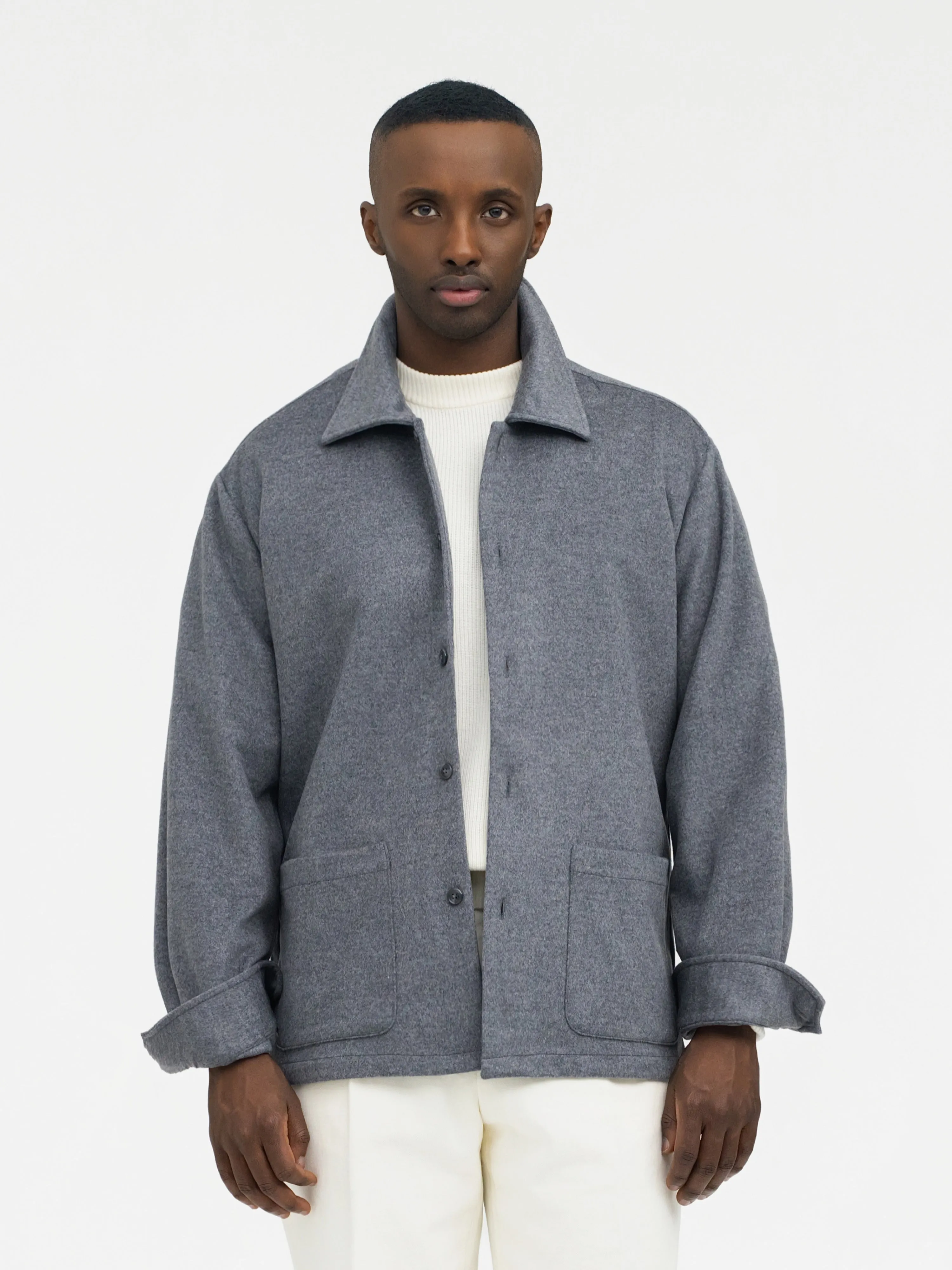 Grey Cashmere Wool Shirt Jacket