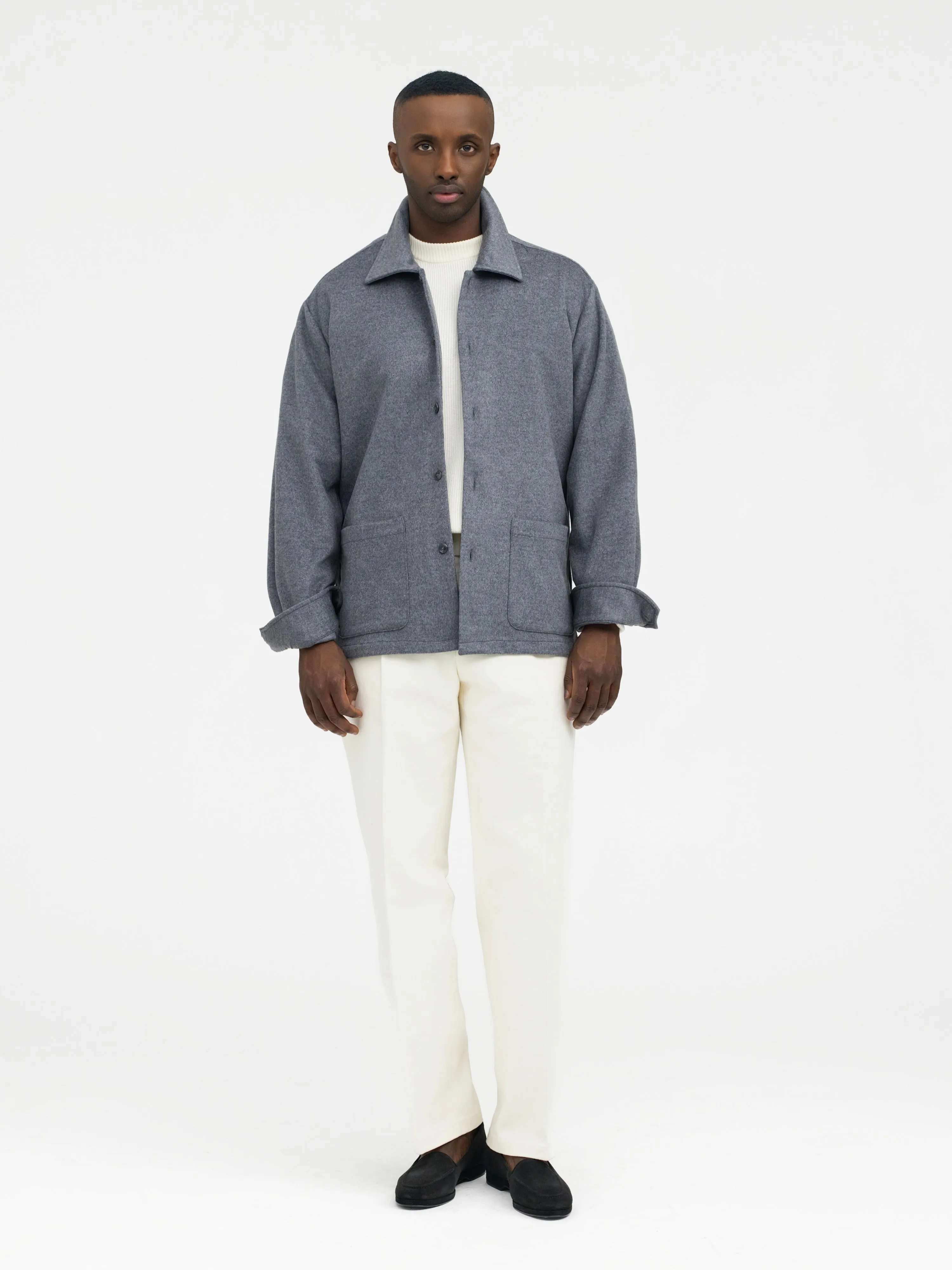 Grey Cashmere Wool Shirt Jacket