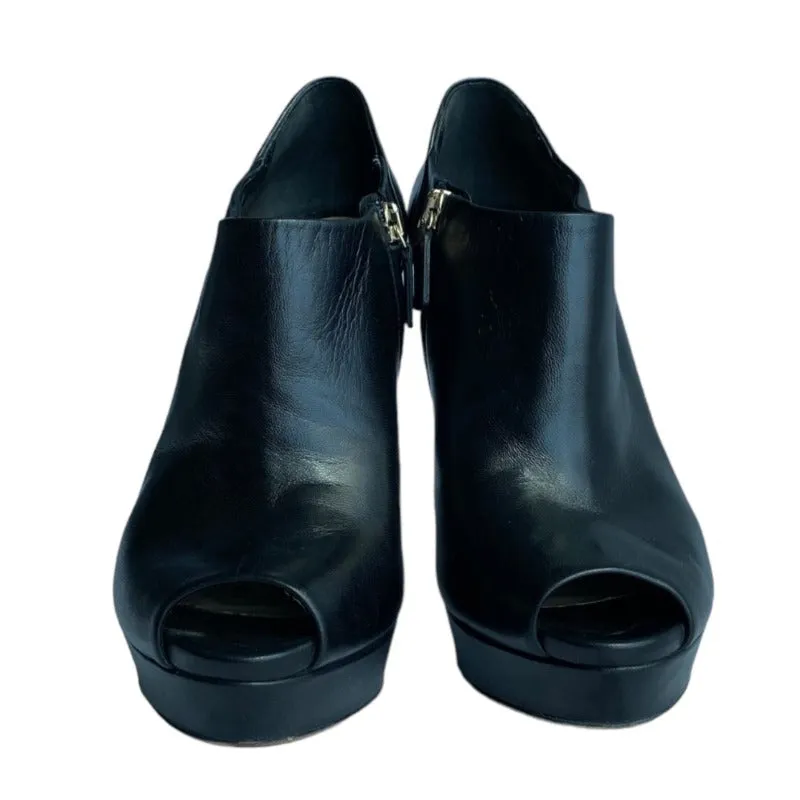 GUCCI Black Leather Peep-Toe Stiletto Heels Platform Ankle Booties, Size 38