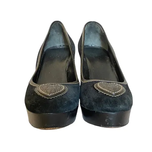 GUCCI Black Suede, Leather Heart Platform Pumps, Size 37.5