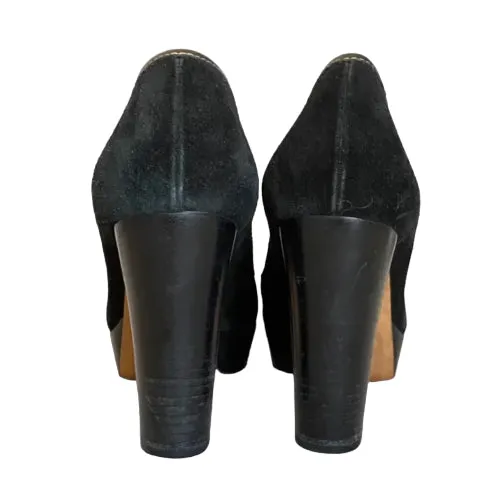 GUCCI Black Suede, Leather Heart Platform Pumps, Size 37.5