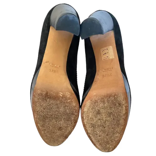 GUCCI Black Suede, Leather Heart Platform Pumps, Size 37.5