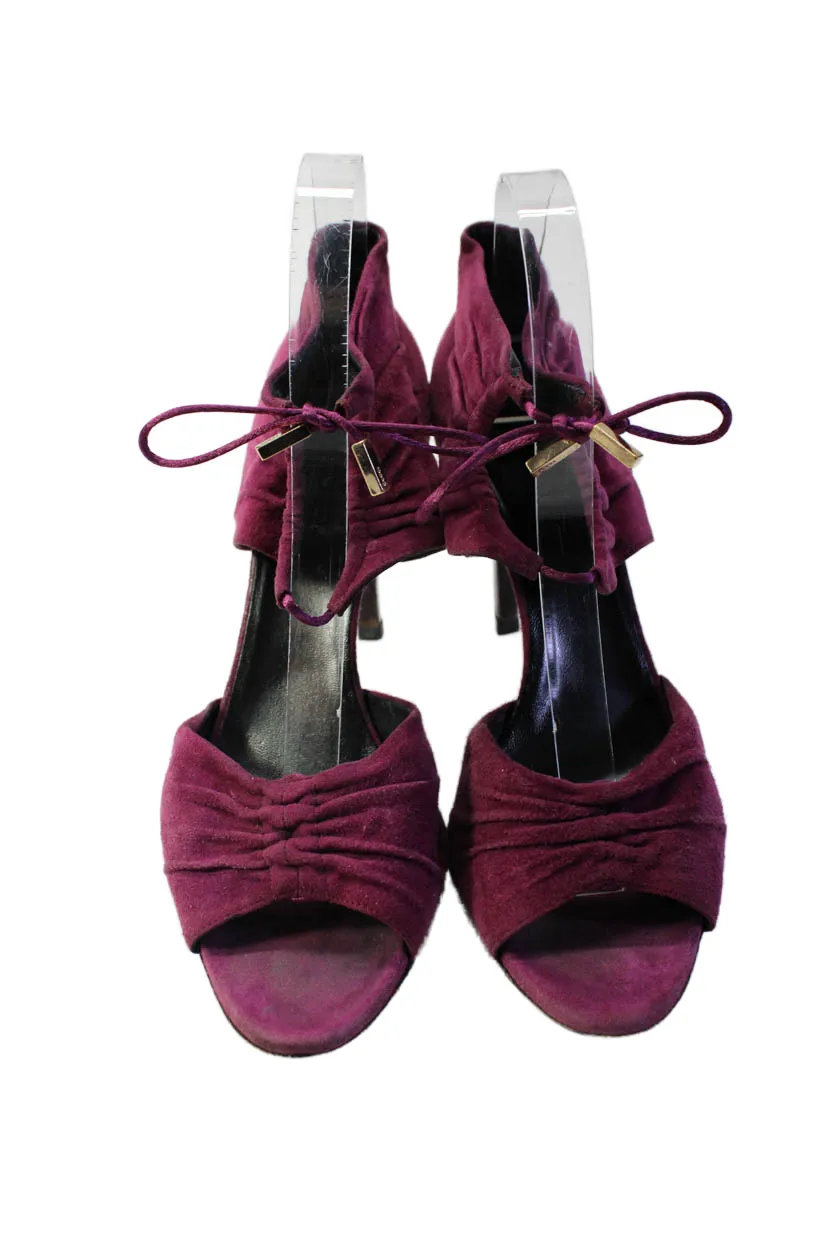 Gucci Womens Open Toe Ankle Tie High Stiletto Heels Suede Pink