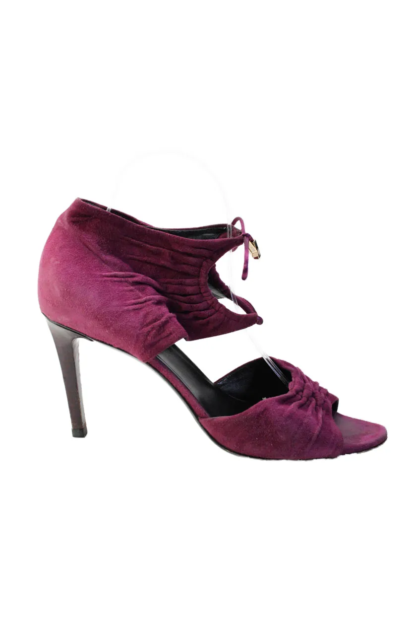 Gucci Womens Open Toe Ankle Tie High Stiletto Heels Suede Pink