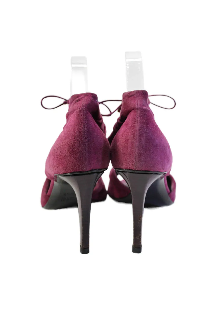 Gucci Womens Open Toe Ankle Tie High Stiletto Heels Suede Pink