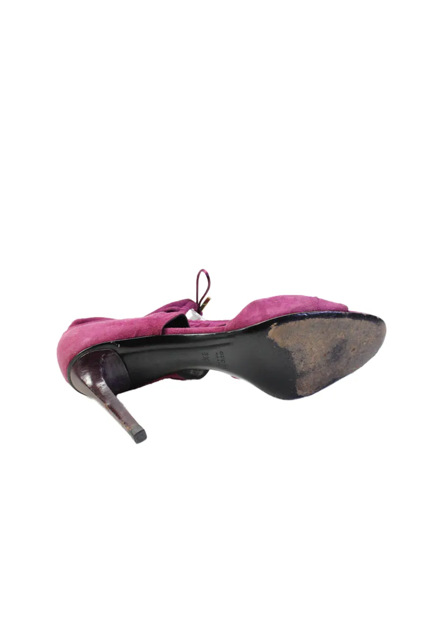 Gucci Womens Open Toe Ankle Tie High Stiletto Heels Suede Pink