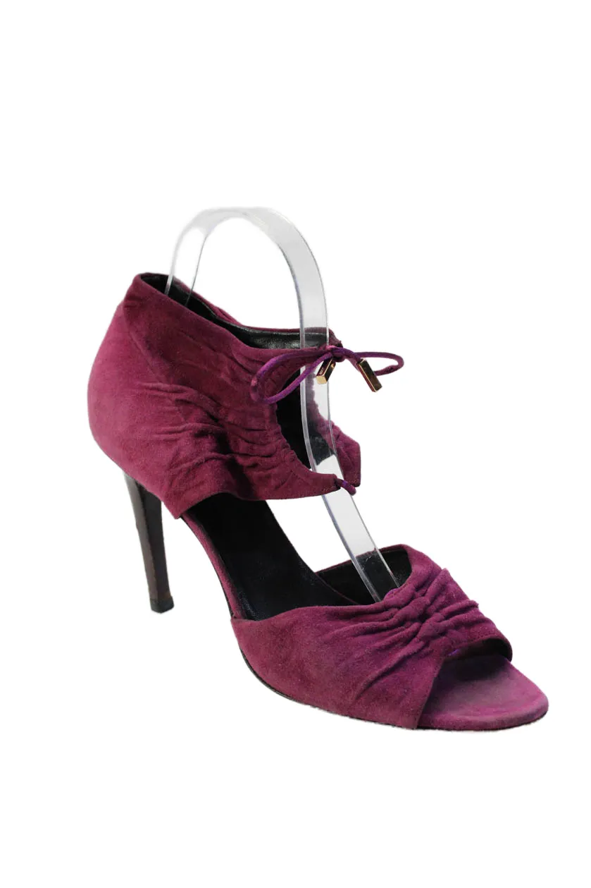 Gucci Womens Open Toe Ankle Tie High Stiletto Heels Suede Pink