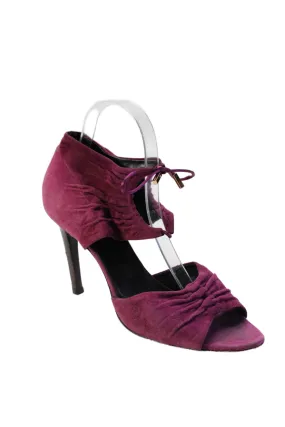 Gucci Womens Open Toe Ankle Tie High Stiletto Heels Suede Pink