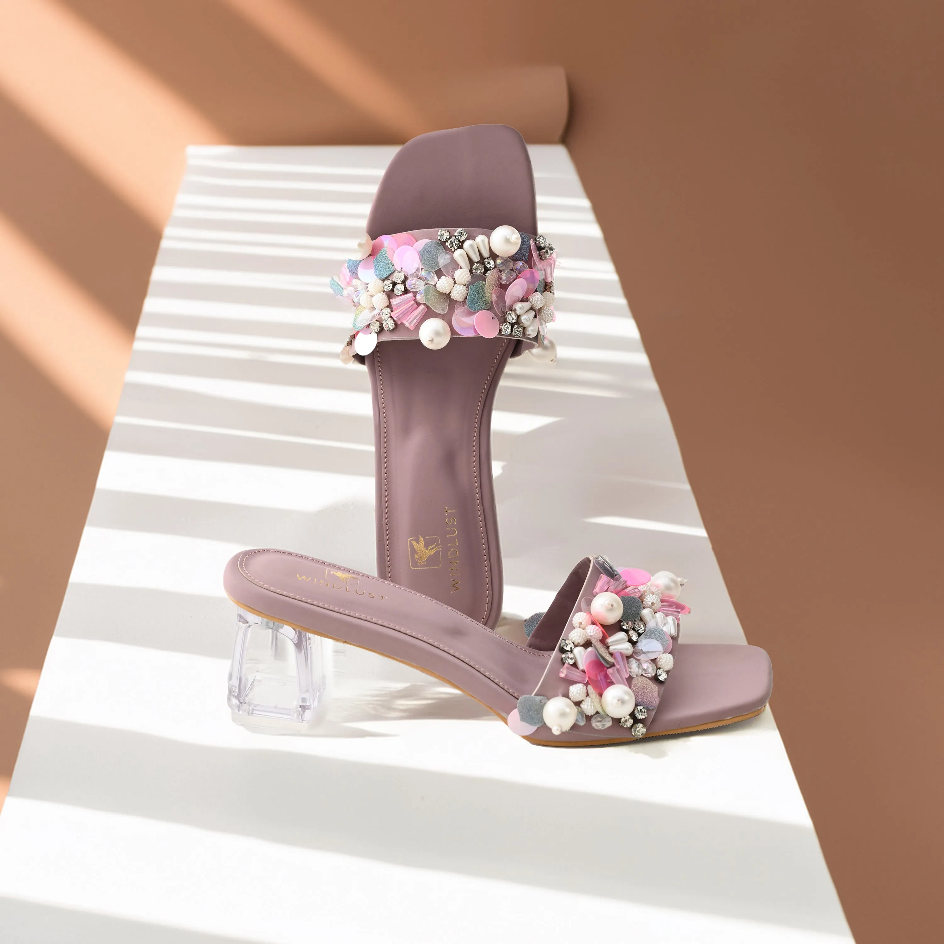 Hand-Embellished Luxury Heels - Muave