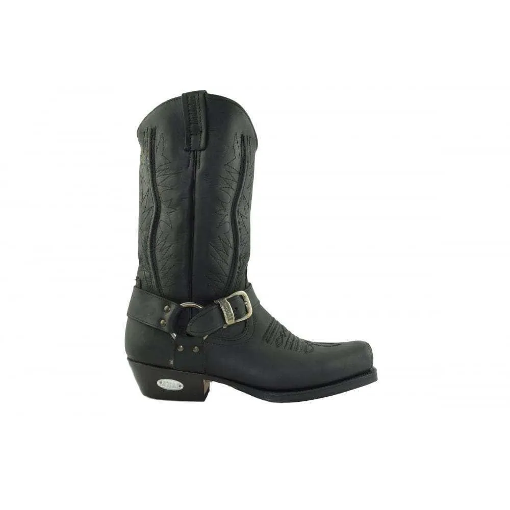 Loblan 2618 Black Waxy Leather Mens Cowboy Boots Classic Biker Western