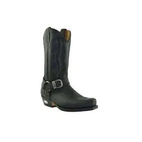 Loblan 2618 Black Waxy Leather Mens Cowboy Boots Classic Biker Western