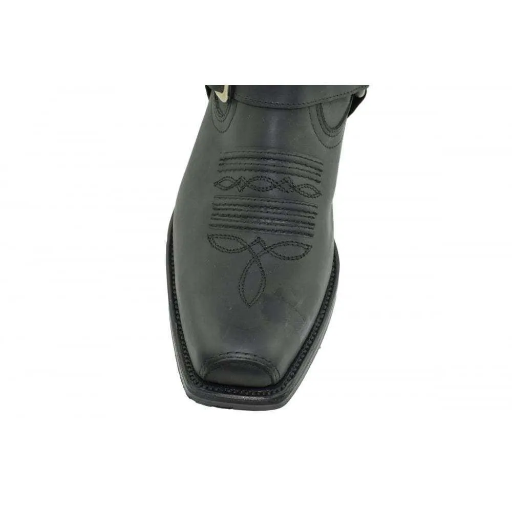 Loblan 2618 Black Waxy Leather Mens Cowboy Boots Classic Biker Western