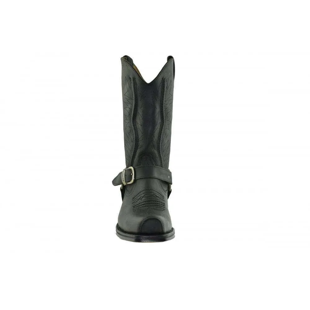 Loblan 2618 Black Waxy Leather Mens Cowboy Boots Classic Biker Western