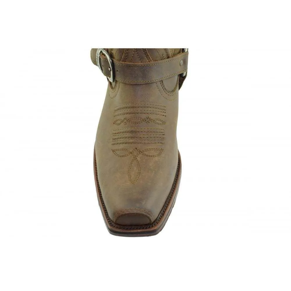 Loblan 2618 Brown Waxy Leather Mens Cowboy Boots Classic Biker Hand Western