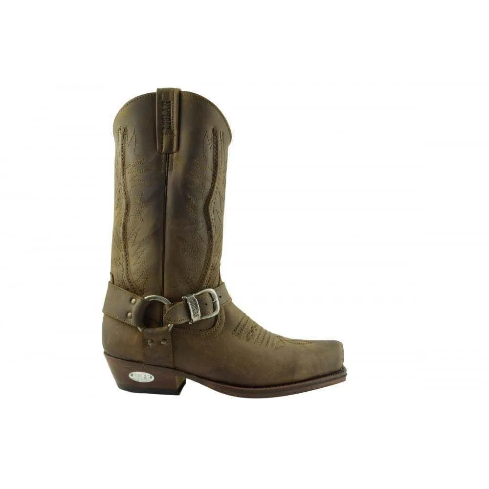 Loblan 2618 Brown Waxy Leather Mens Cowboy Boots Classic Biker Hand Western