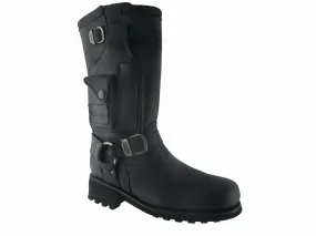 Loblan 618 Black Waxy Leather Men'S Biker Boots Classic Round Toe Handmade Bike