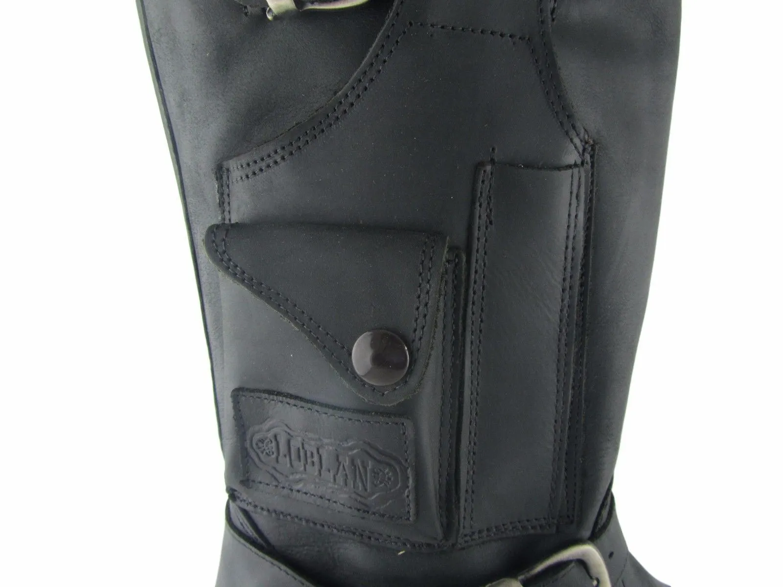 Loblan 618 Black Waxy Leather Men'S Biker Boots Classic Round Toe Handmade Bike