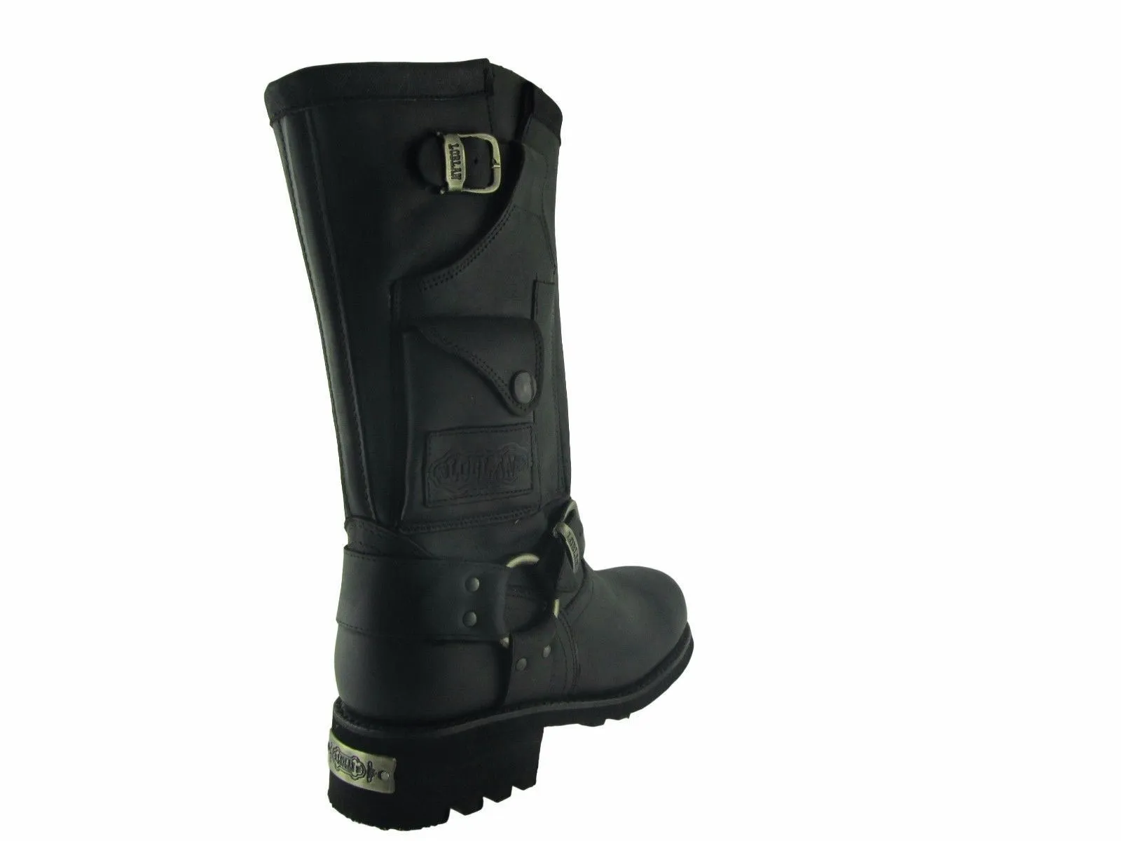 Loblan 618 Black Waxy Leather Men'S Biker Boots Classic Round Toe Handmade Bike