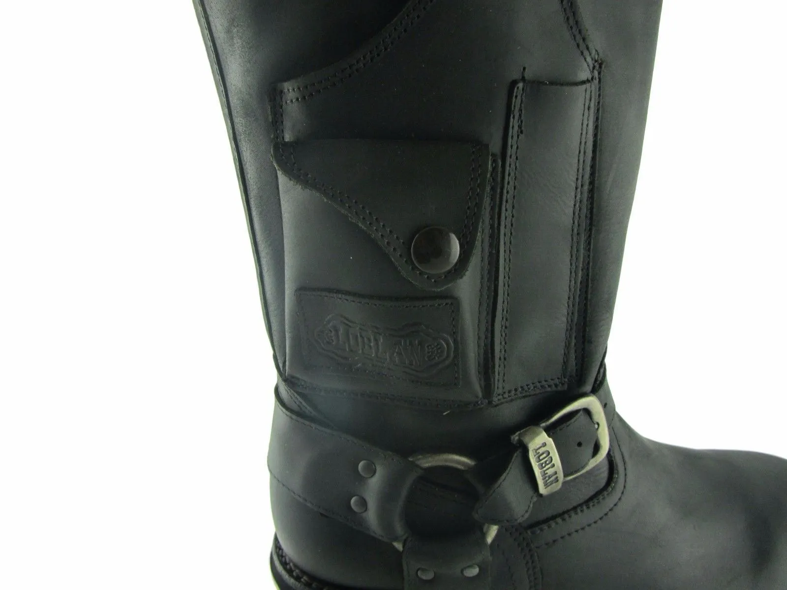 Loblan 618 Black Waxy Leather Men'S Biker Boots Classic Round Toe Handmade Bike