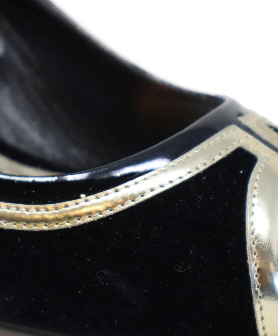 Nicholas Kirkwood Black Velvet & Gold Trim Heels sz 7.5