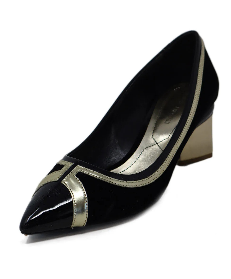 Nicholas Kirkwood Black Velvet & Gold Trim Heels sz 7.5