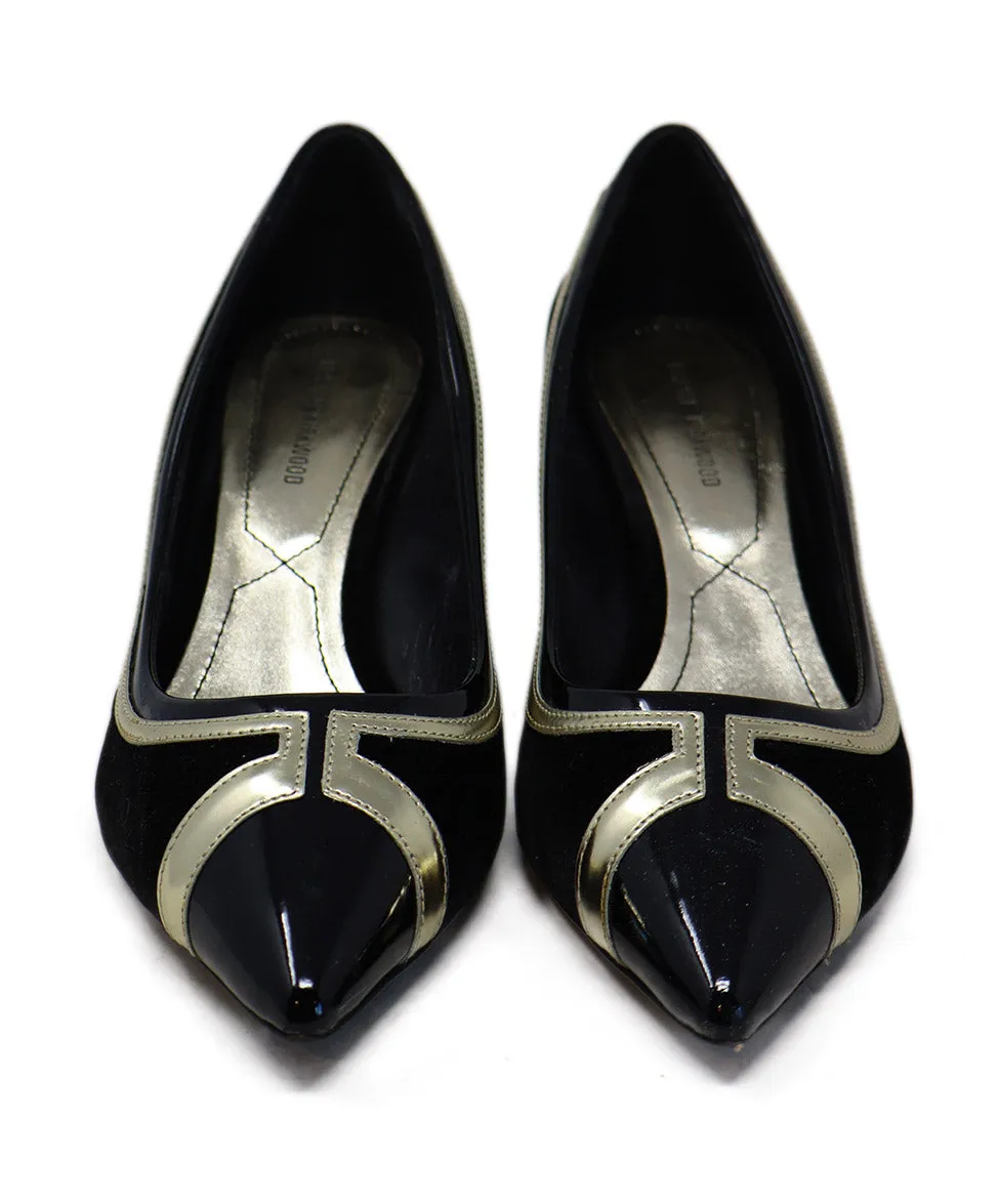 Nicholas Kirkwood Black Velvet & Gold Trim Heels sz 7.5