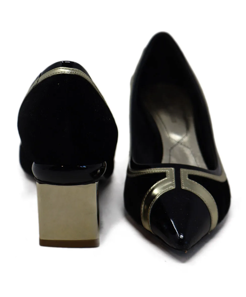 Nicholas Kirkwood Black Velvet & Gold Trim Heels sz 7.5