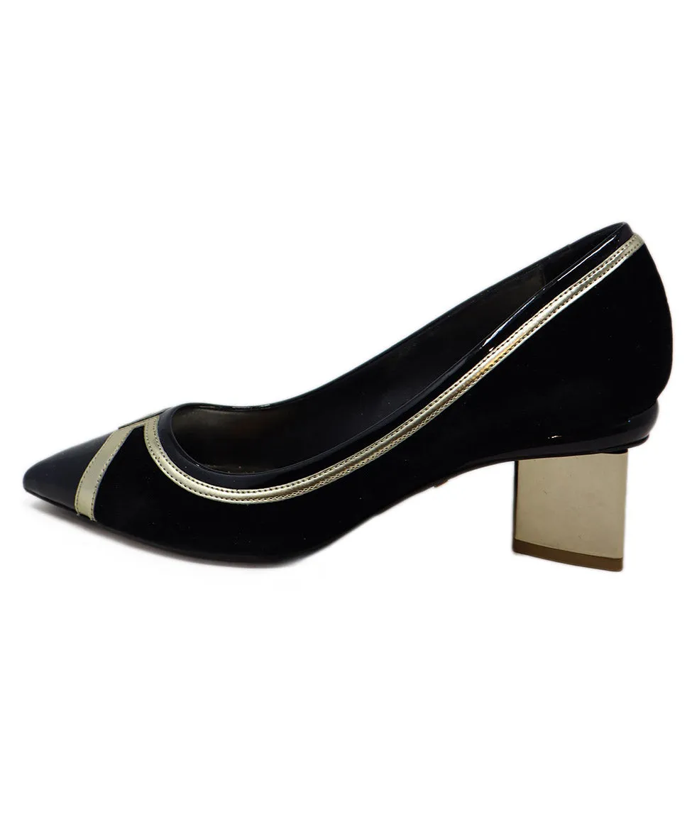 Nicholas Kirkwood Black Velvet & Gold Trim Heels sz 7.5