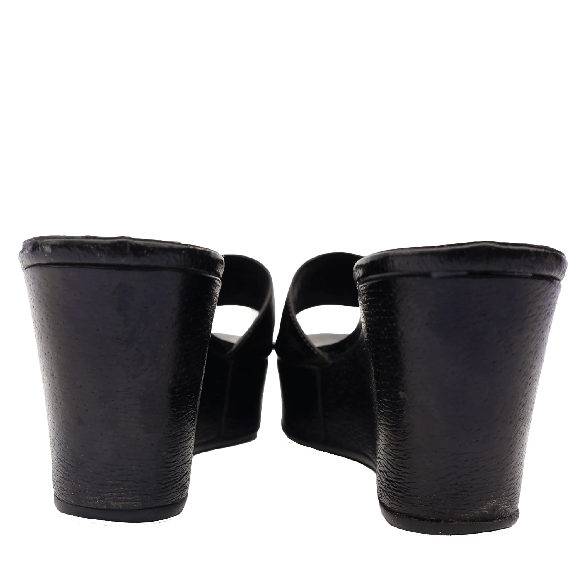 PRADA BLACK LEATHER PLATFORM WEDGE SANDAL